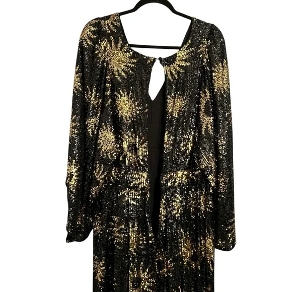 NWT RARE Farm Rio Sunny Mood Sequin Maxi Dress Black Gold Extra Large XL - Picture 11 of 16